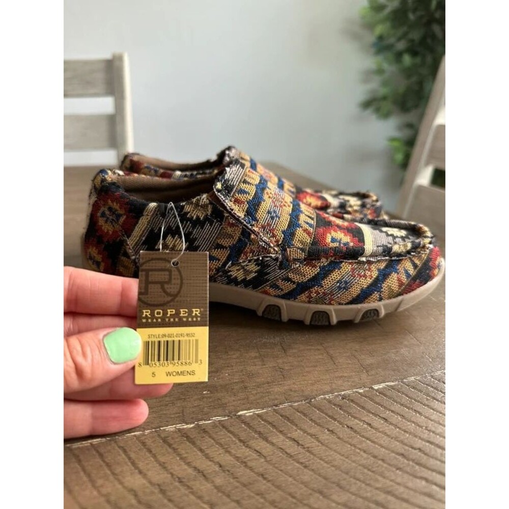 Roper Aztec Southwestern Tapestry Slip On Loafers Womens 5 Boho Western
